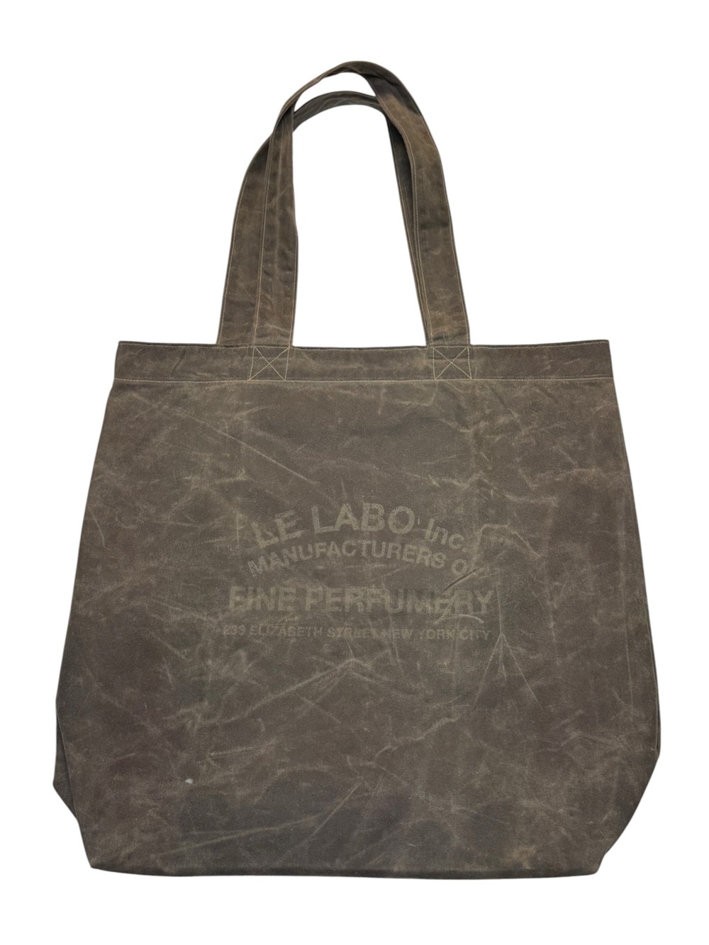 Le Labo Perfumery Dark Military Green Waxed Canvas Tote Bag Distressed USA